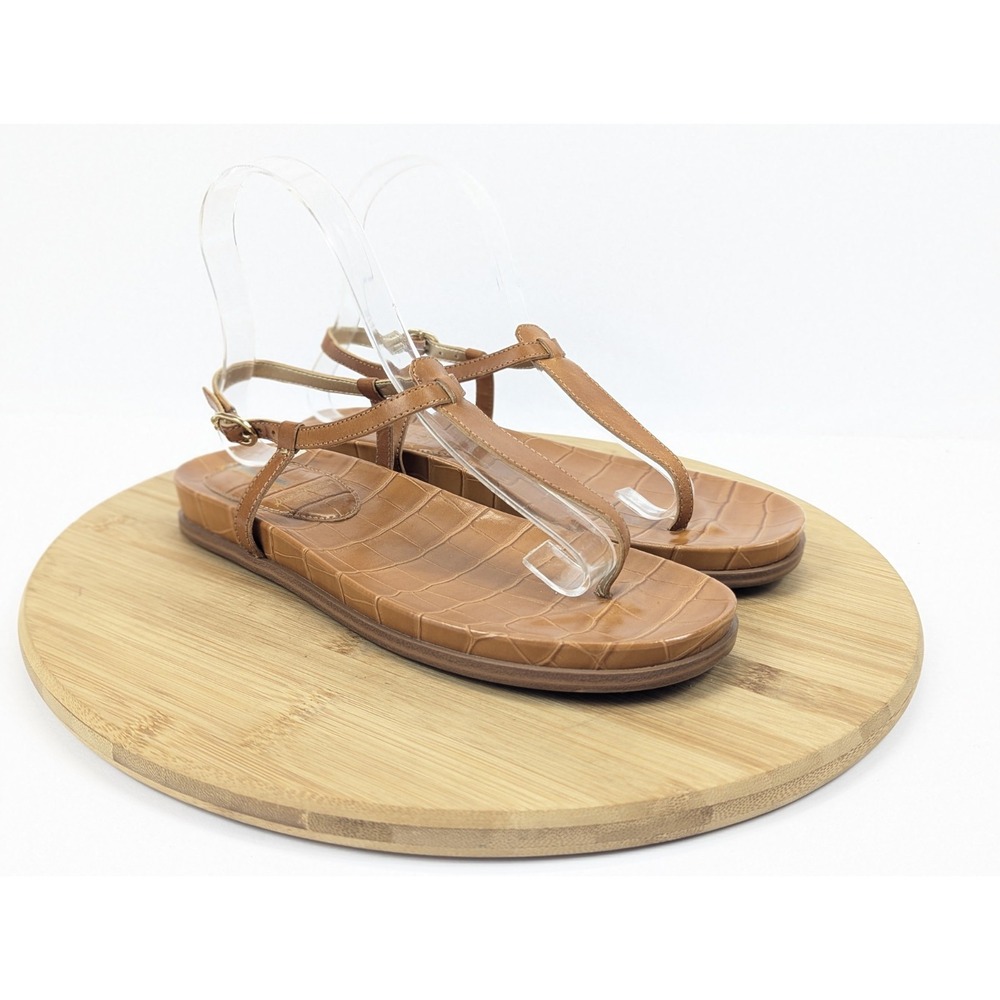 Sam Edelman Sandals T Strap Thong Womans 6 Brown Croc Leather Naomi Flats Summer